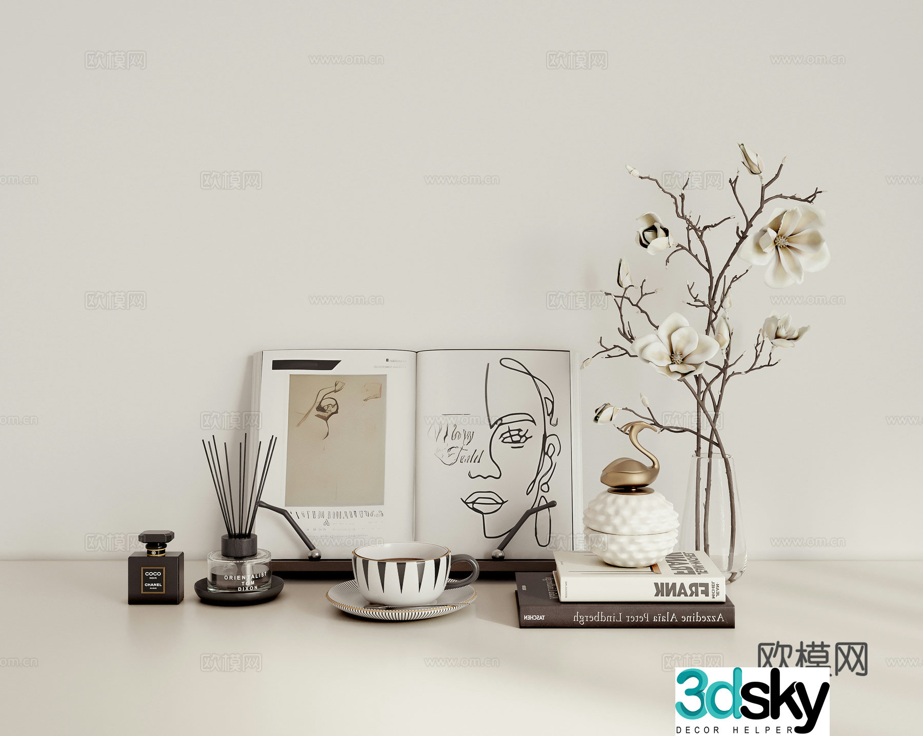 Combination ornaments book vase 3d model