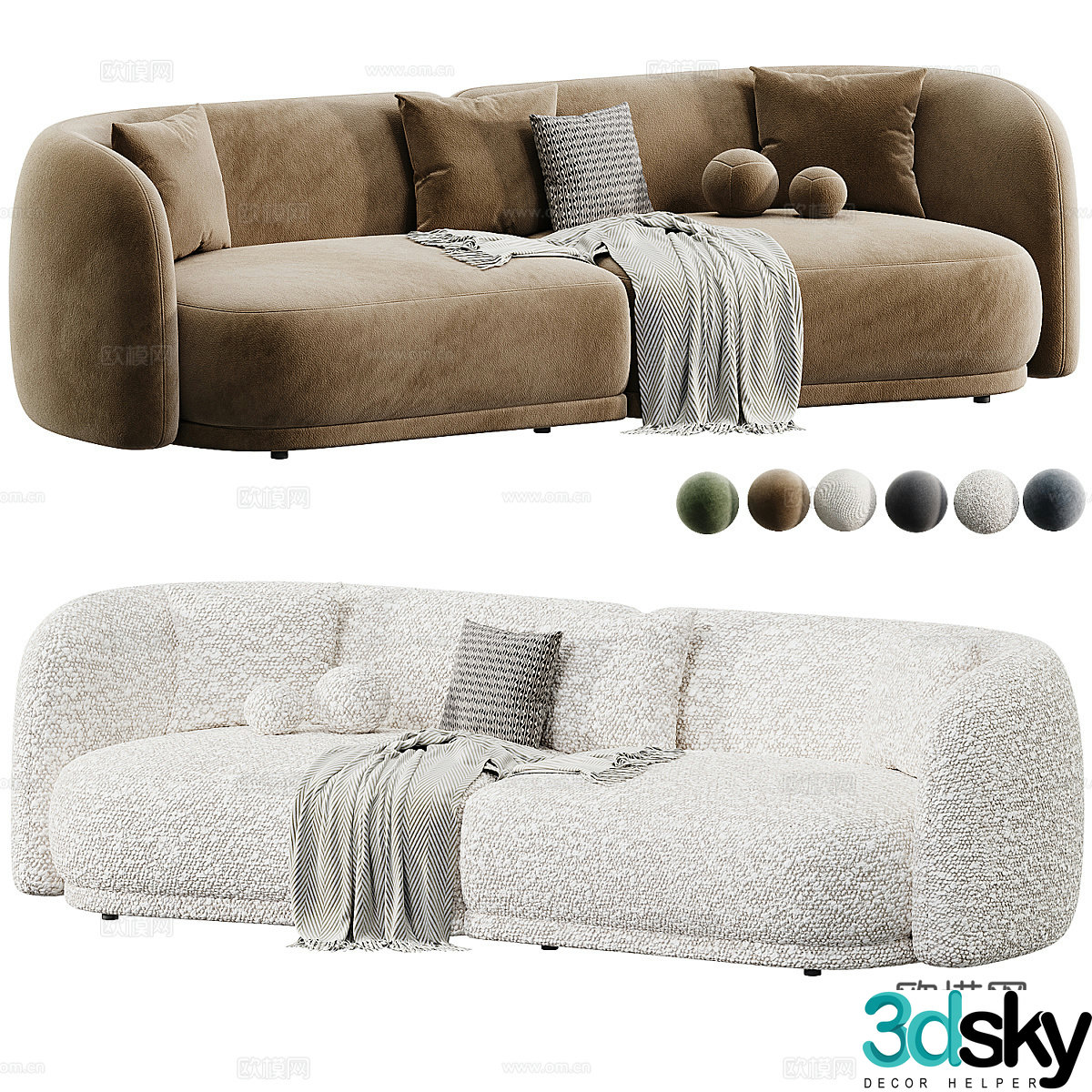 Modern cream style fabric casual sofa 3d model