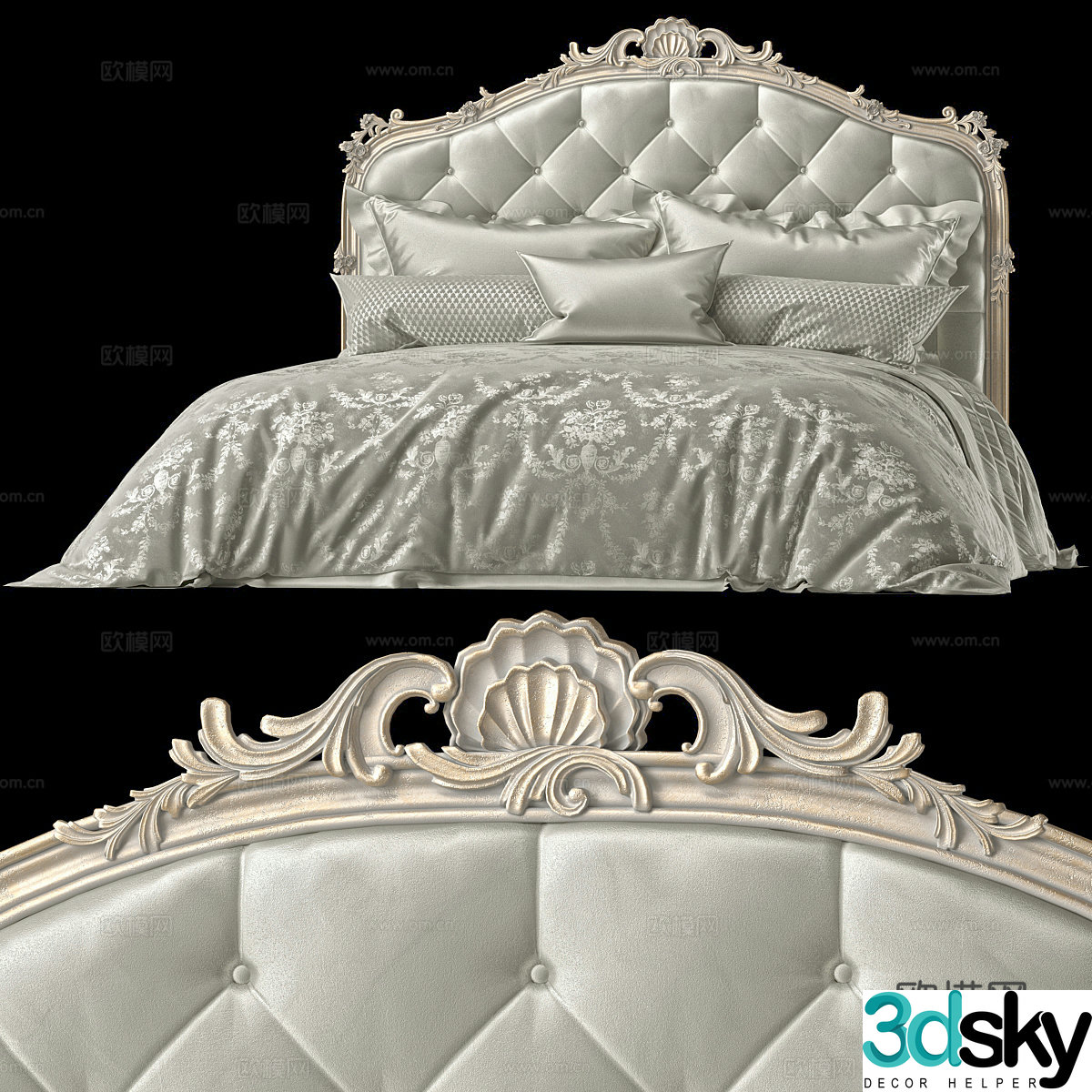European style double bed double bed 3d model
