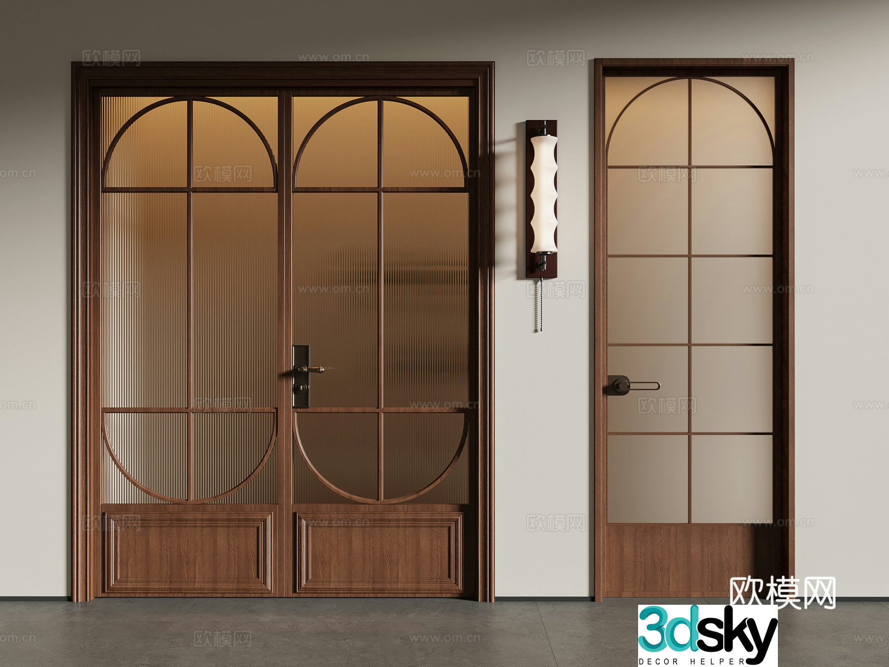 French medieval style double-opening door kitchen door glass door 3d model
