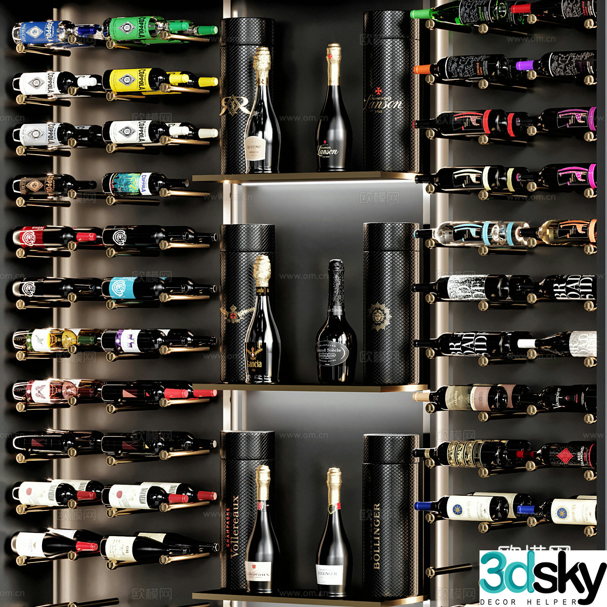 Modern light luxury minimalist wine cabinet wine rack 3D model