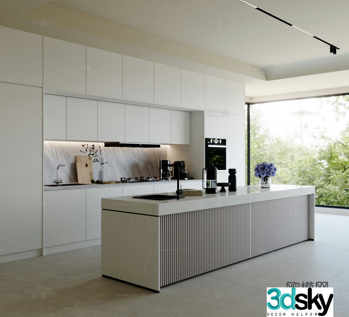 Modern open kitchen island kitchen kitchen dining room oven sideboard kitchen middle island 3d model