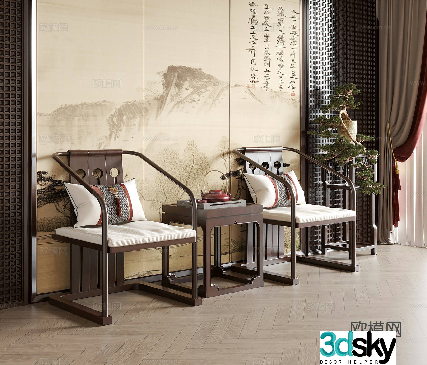 Chinese casual chair single chair armchair tea chair book chair 3d model