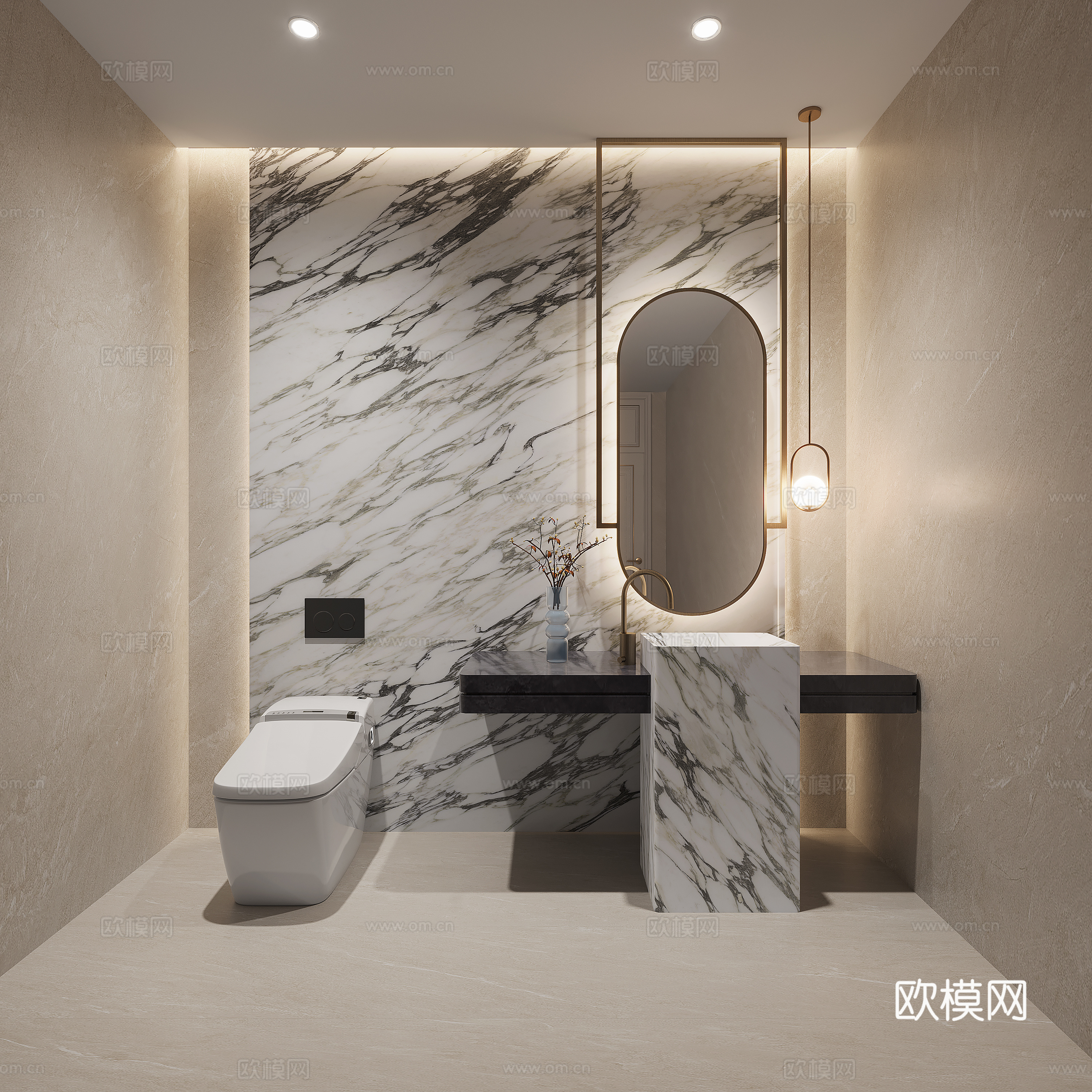 Modern light luxury bathroom dry and wet bathroom 3D model