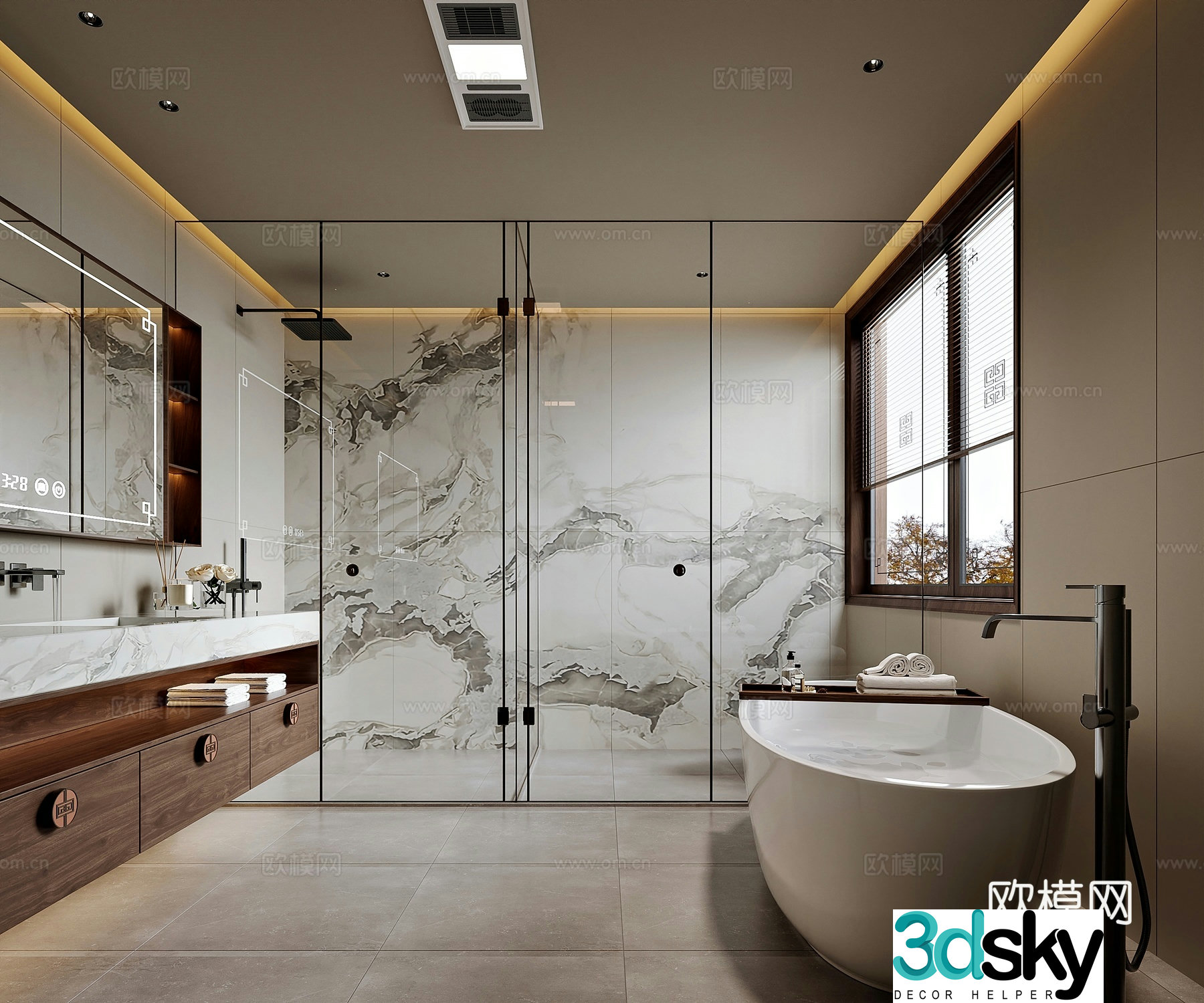 New Chinese style home bathroom 3D model