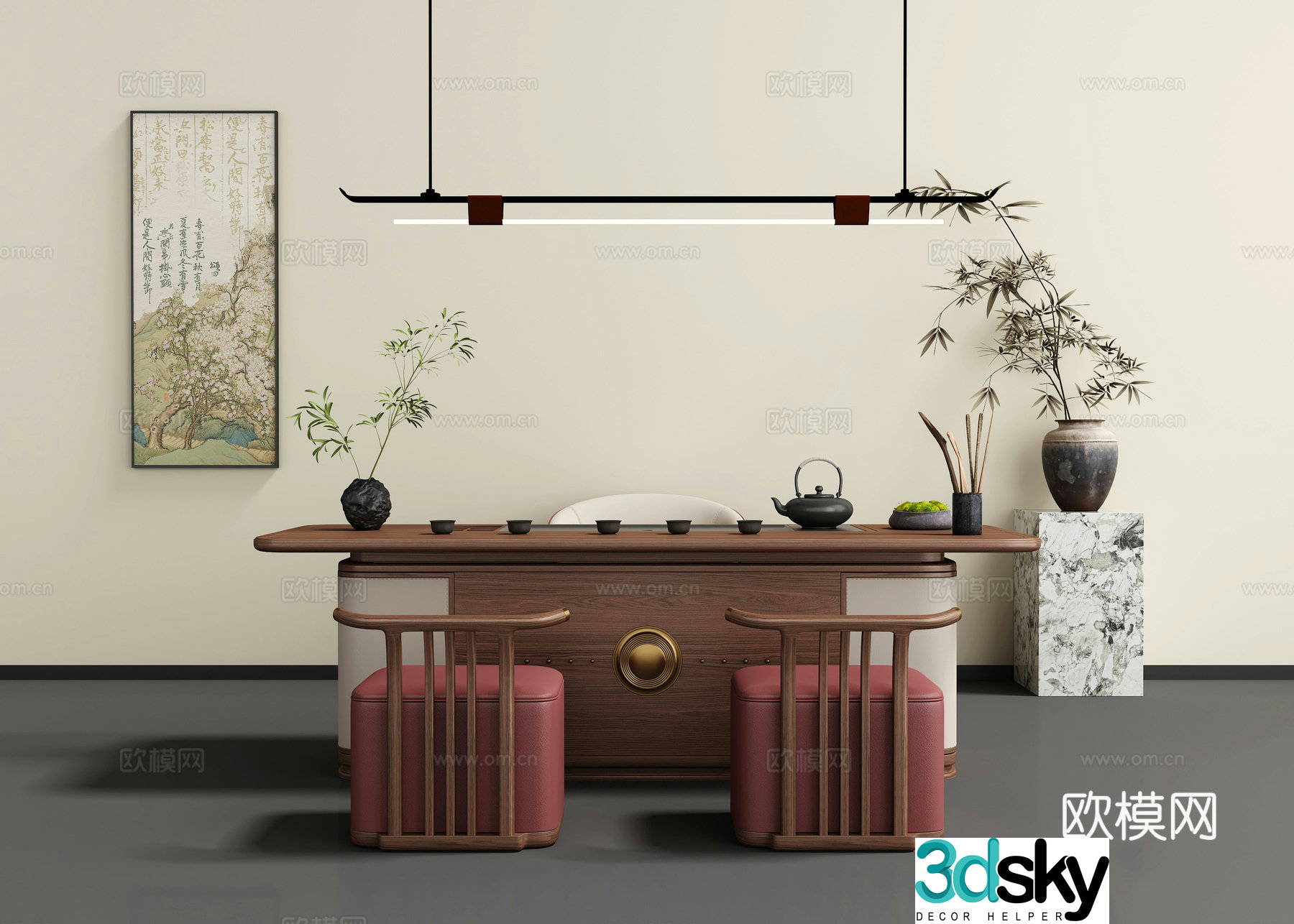 New Chinese style tea table and chair 3D model
