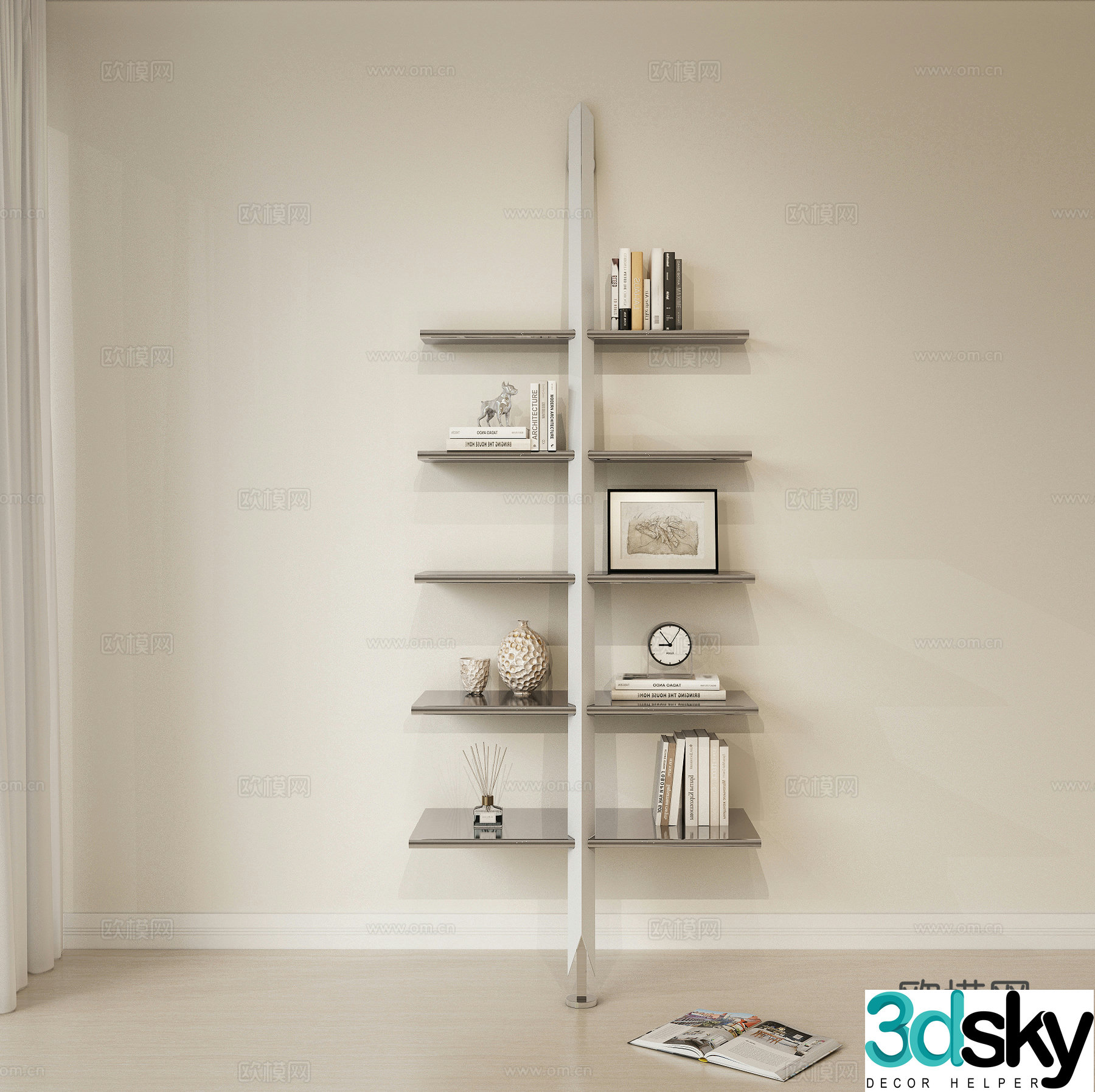 Modern bookshelf storage shelf decorative shelf storage shelf display shelf floor-standing bookshelf metal bookshelf 3d model