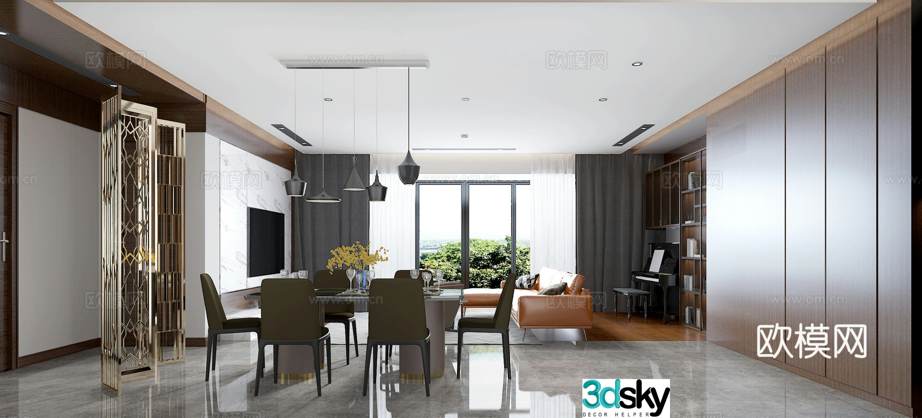 Modern living room dining sofa chandelier 3d model