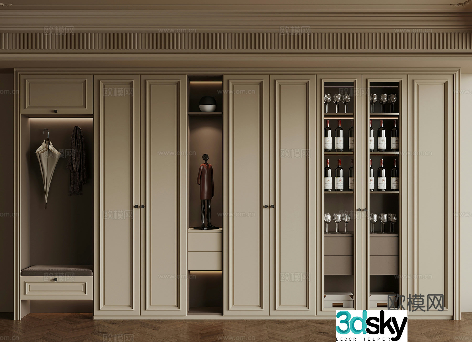 Wine cabinet French cream-style wine cabinet sideboard.3d model