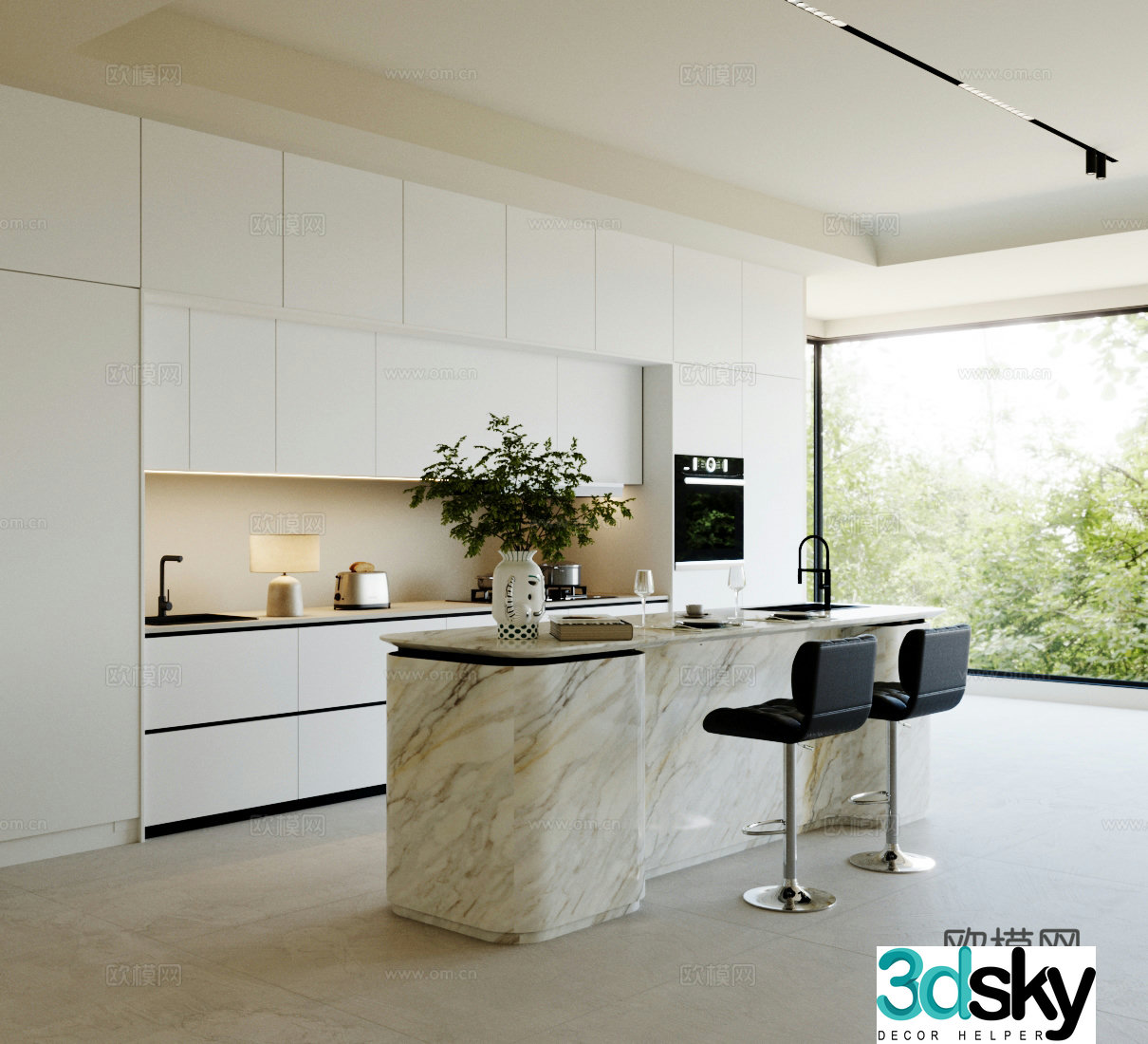 Modern open kitchen island kitchen kitchen dining room oven sideboard kitchen middle island 3d model