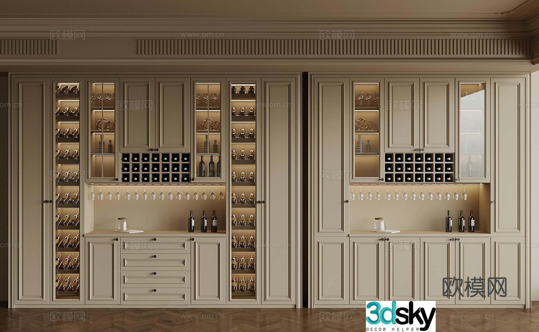 Wine cabinet French creamy wine cabinet sideboard 3D model