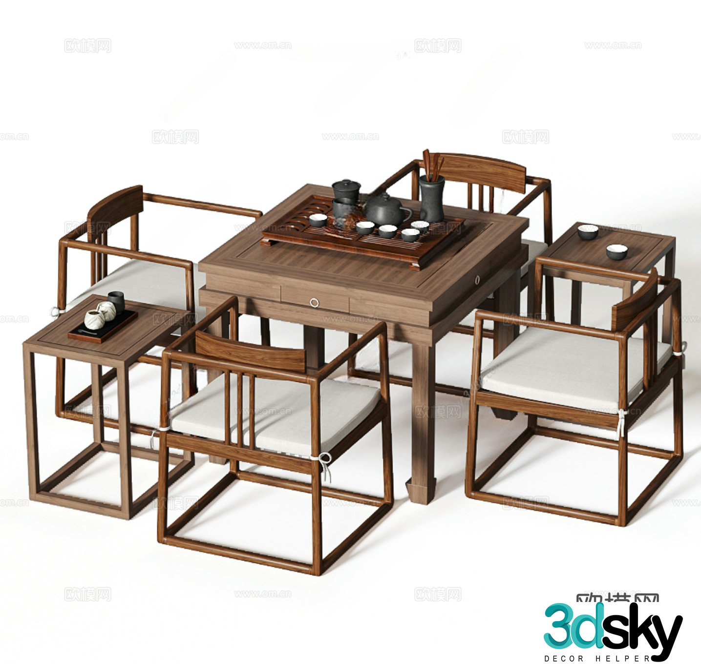 New Chinese style tea table eight immortals table and chair 3D model