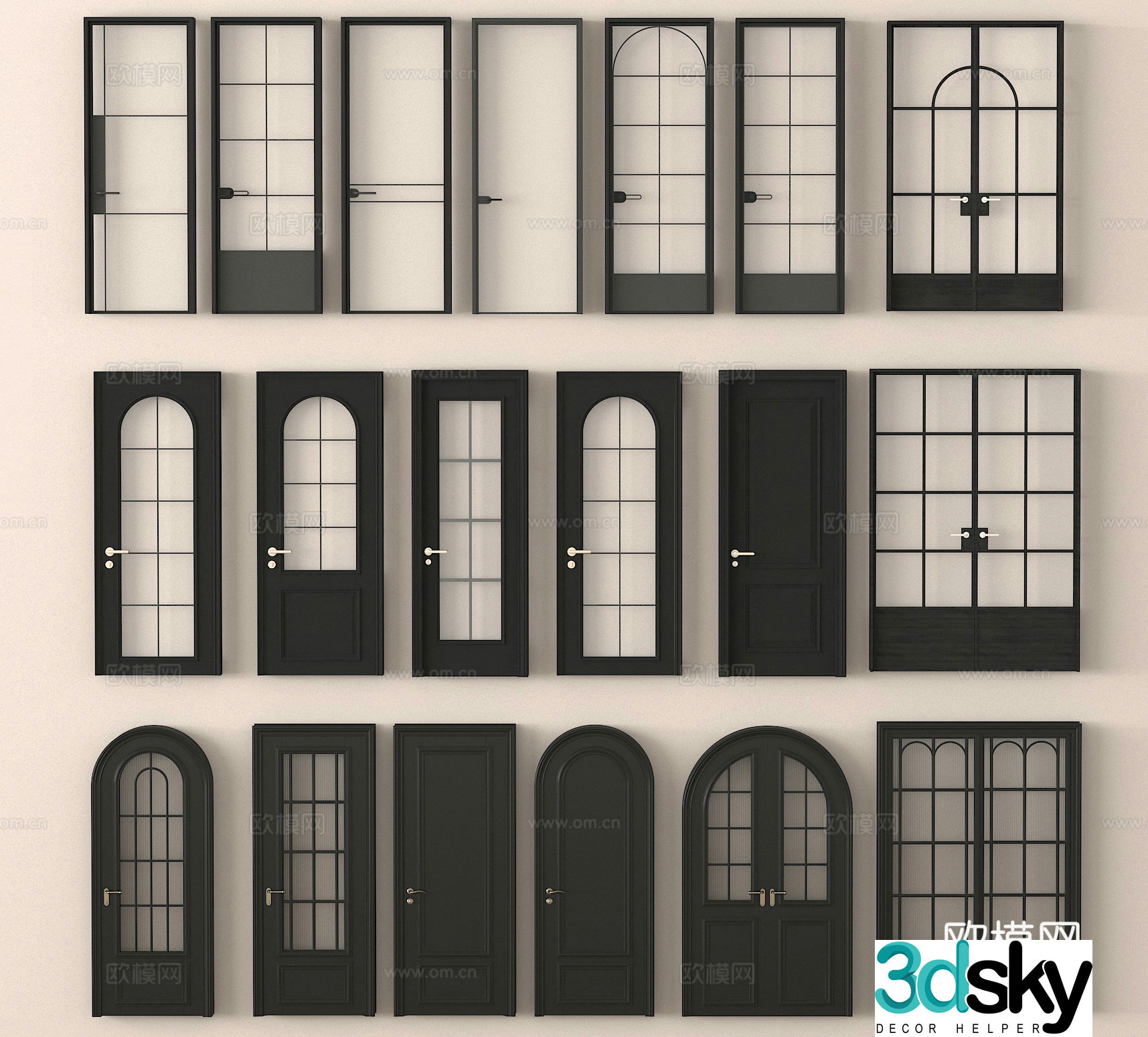 Single-open door Double-open door Arched door Glass door 3D model