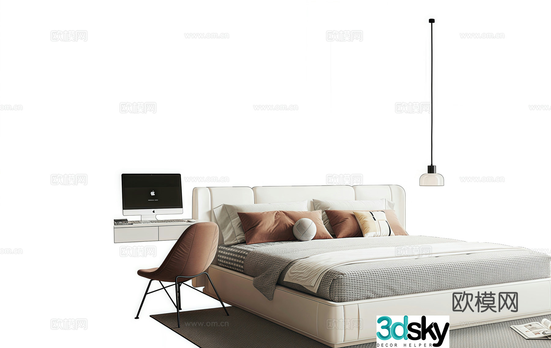 Modern Italian double bed 3d model