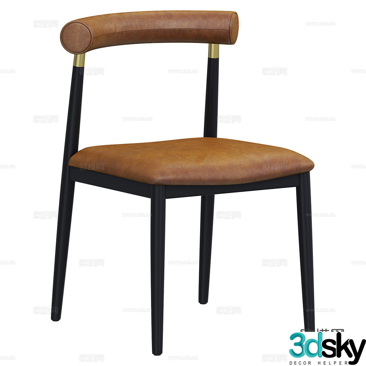 New Chinese style light luxury leather dining chair 3D model