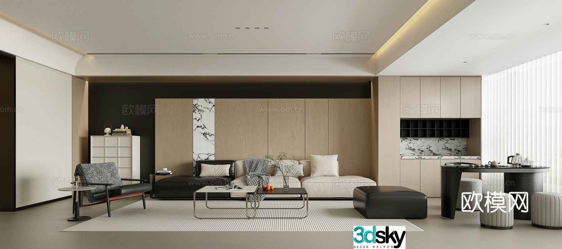 Modern minimalist living restaurant 3d model