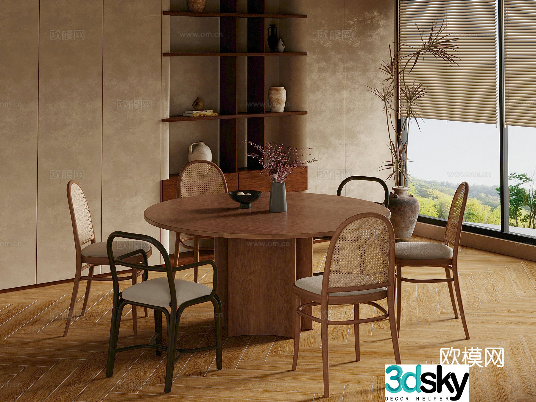 Restaurant Middle style restaurant Dining table and chair combination Round dining table 3D model