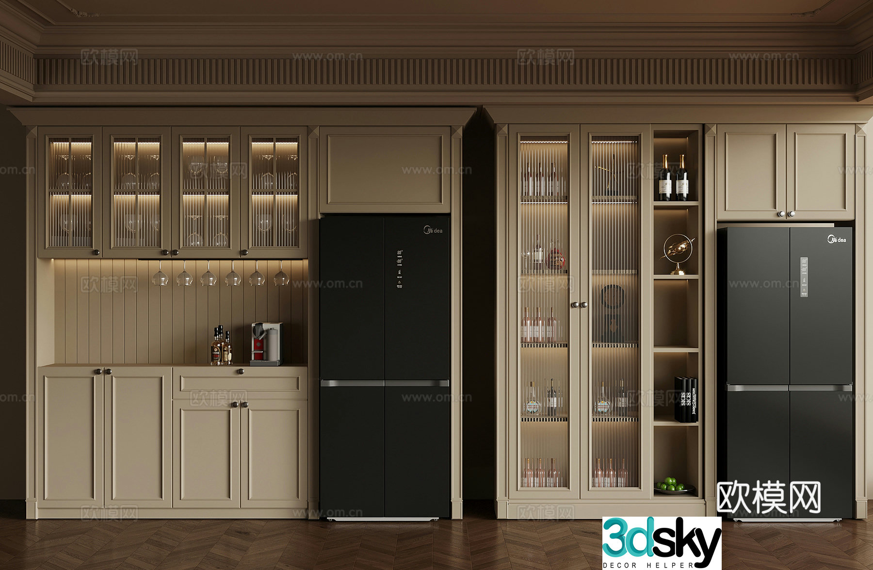 Wine cabinet French cream-style wine cabinet sideboard.3d model