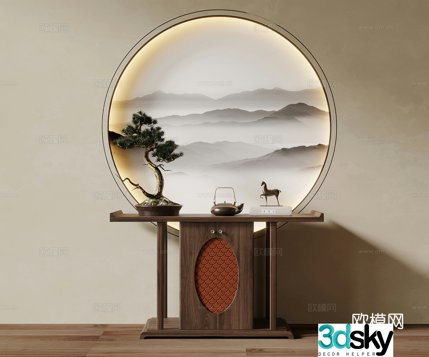 Porch New Chinese style porch Entrance Cabinet End View Cabinet Jewelry ornaments 3D Model