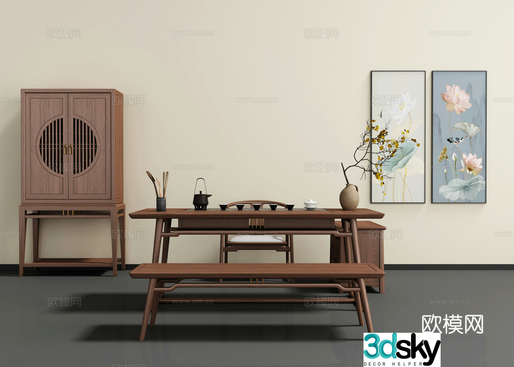 New Chinese style tea table and chair 3D model