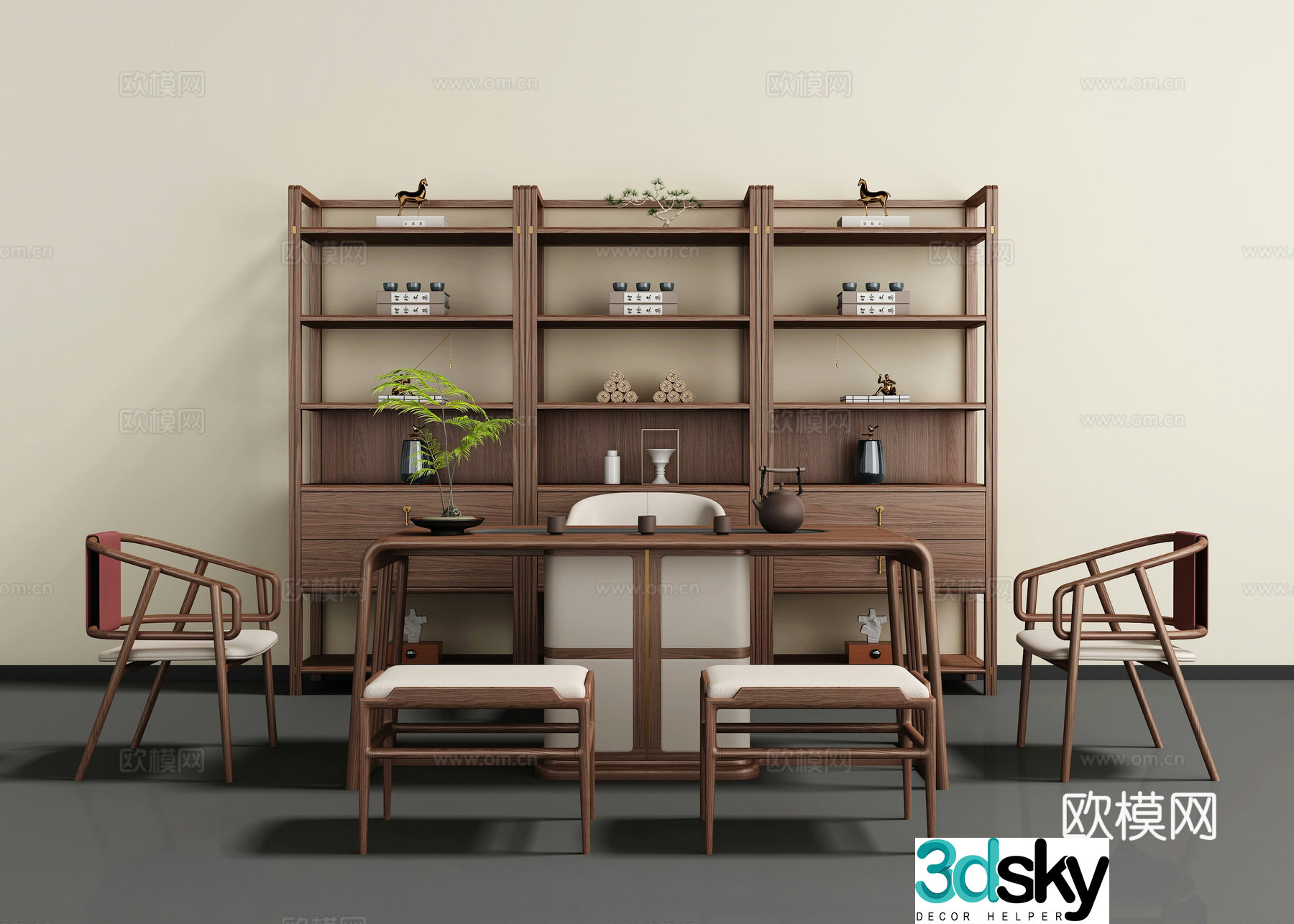New Chinese style tea table and chair 3D model