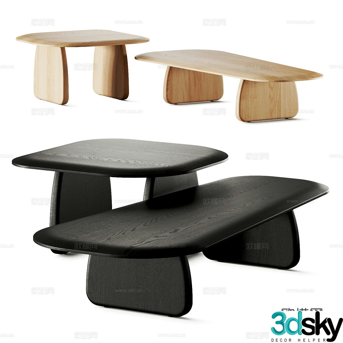 New Chinese solid wood coffee table combination 3D model