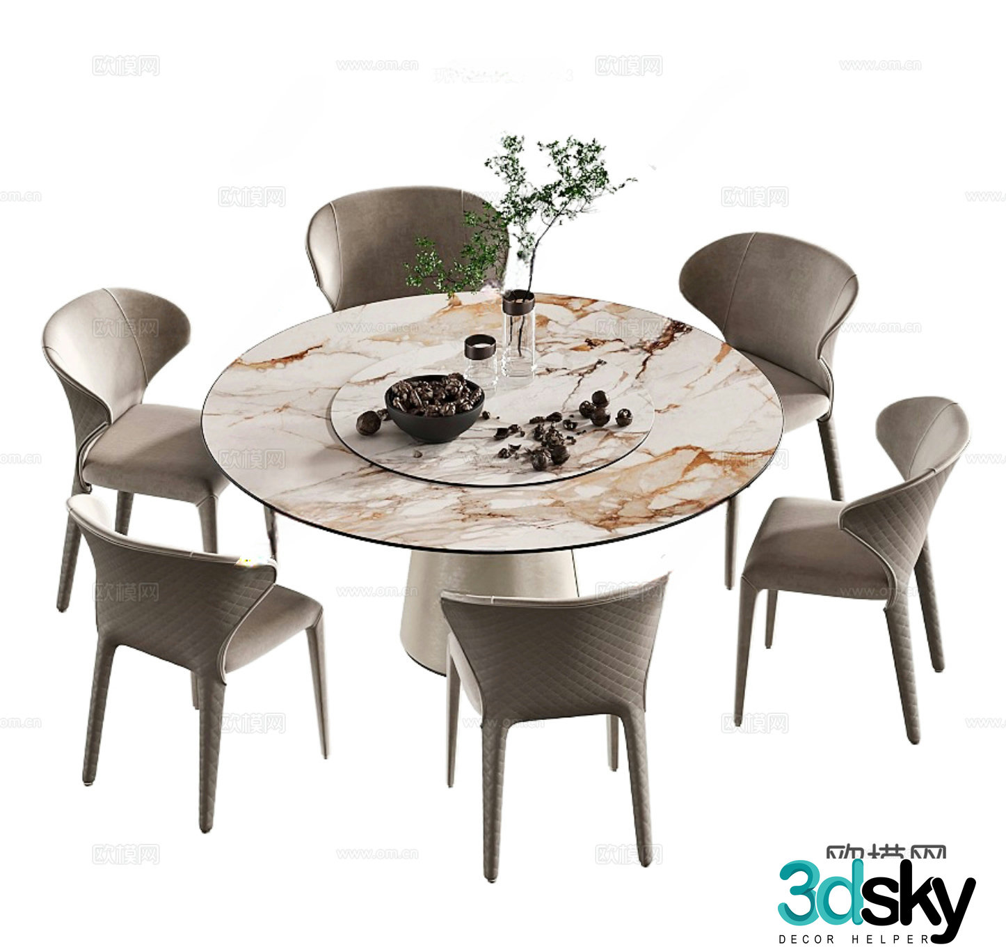 Modern round dining table and chair 3d model