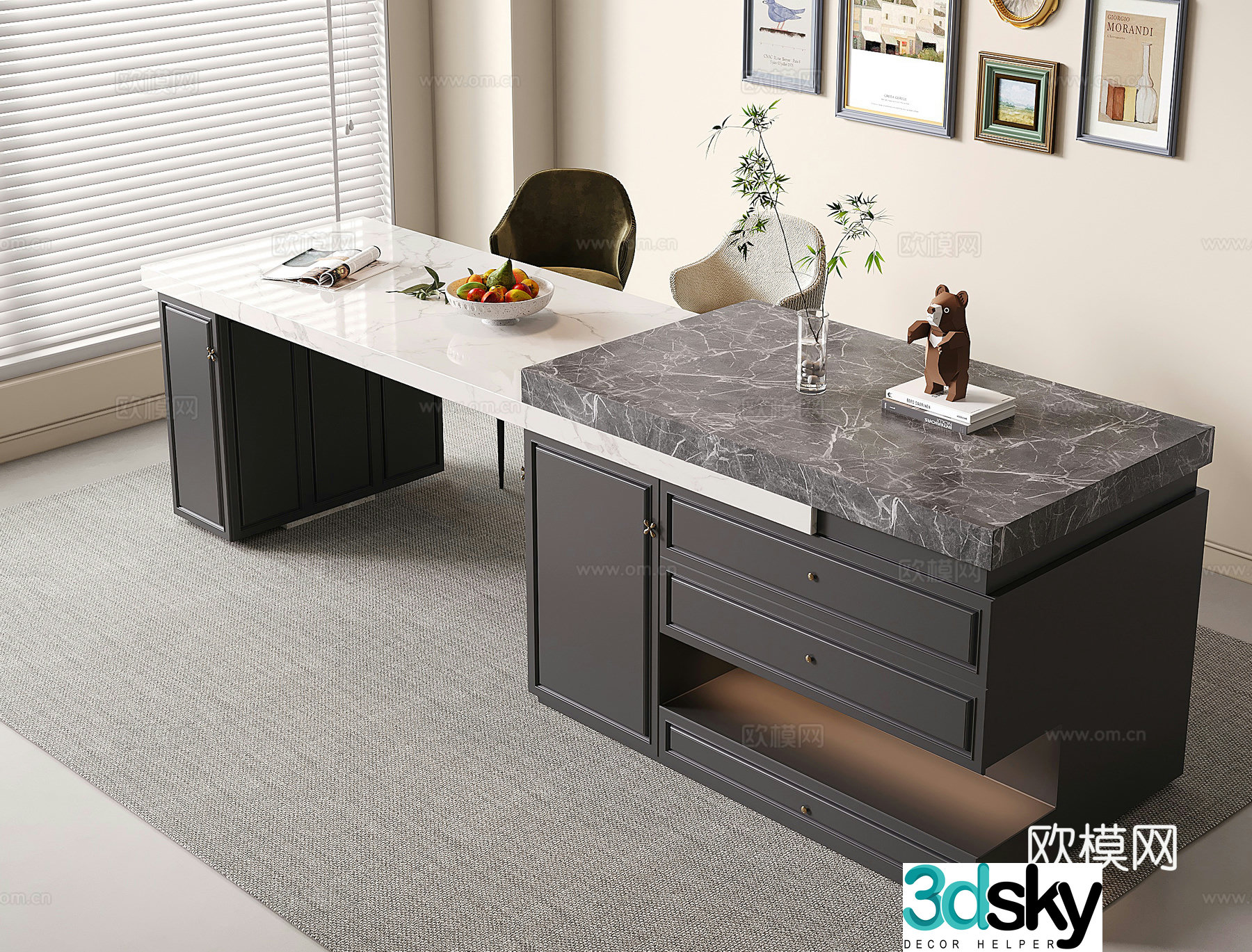 French island marble bar 3d model