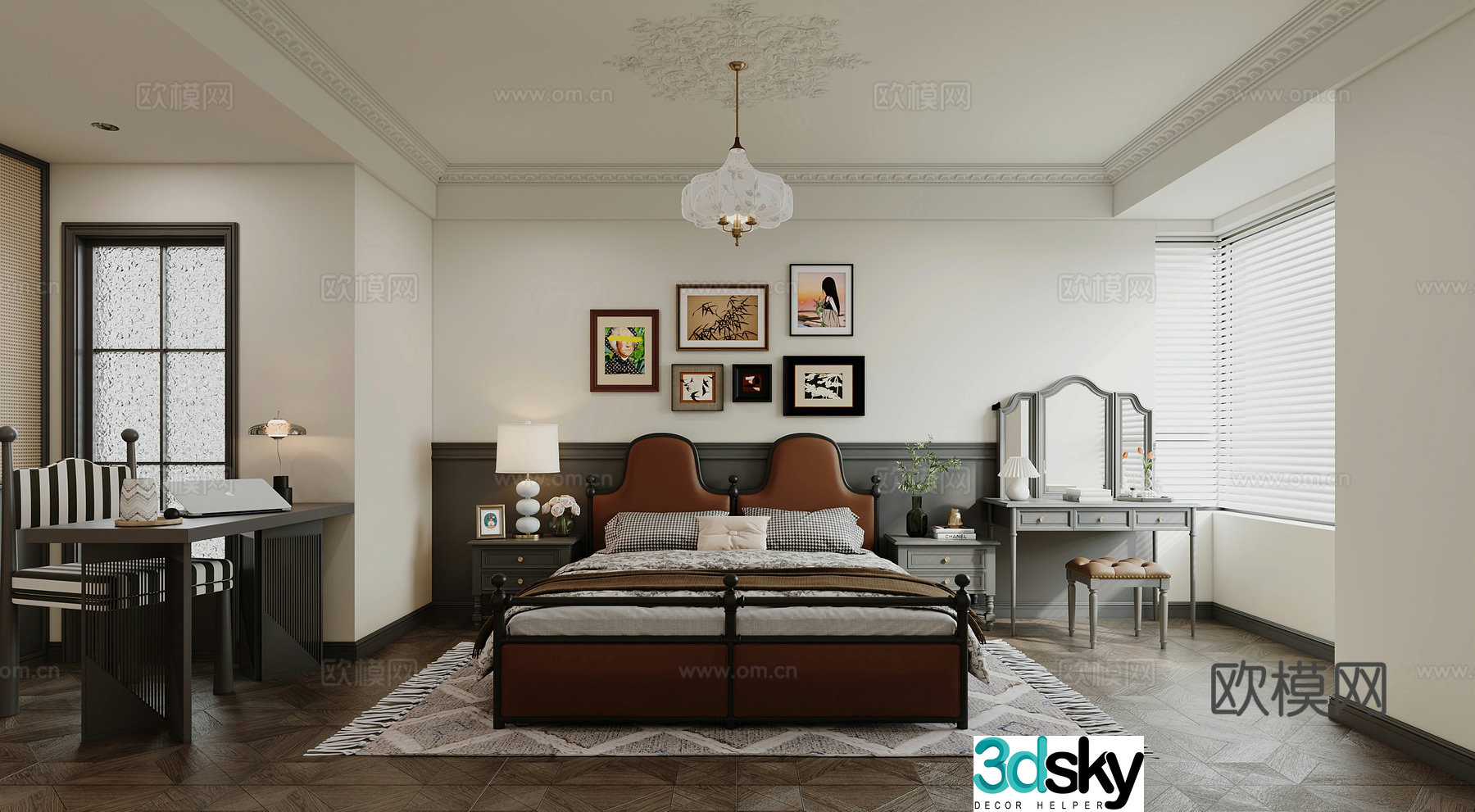 French retro style master bedroom 3D model