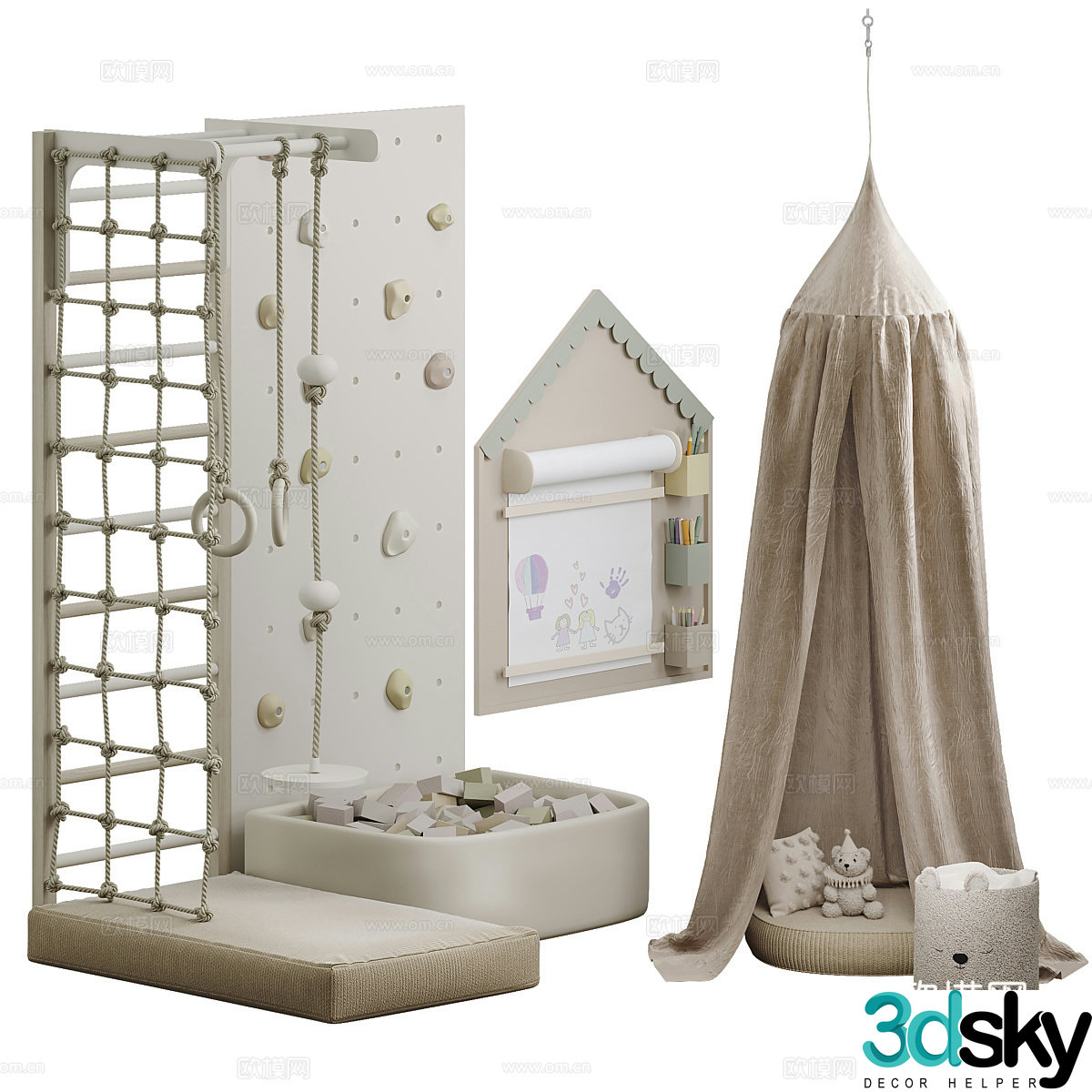 Modern creamy children’s play area 3d model