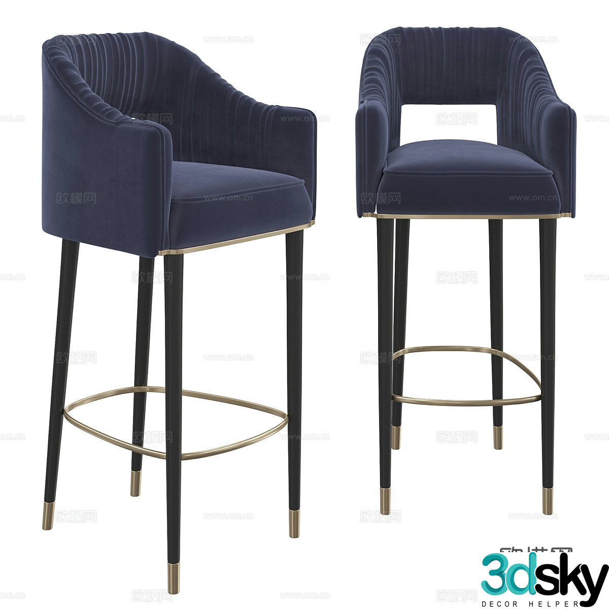 New Chinese style light luxury fabric bar chair 3D model