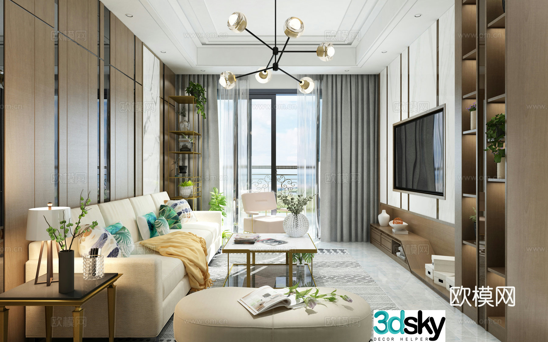 Modern warm living room 3d model