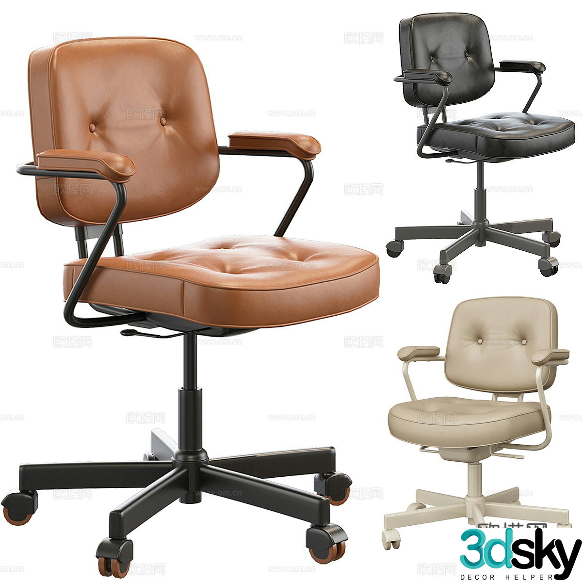 IKEA modern medieval style creamy style office chair writing chair book chair leather 3d model