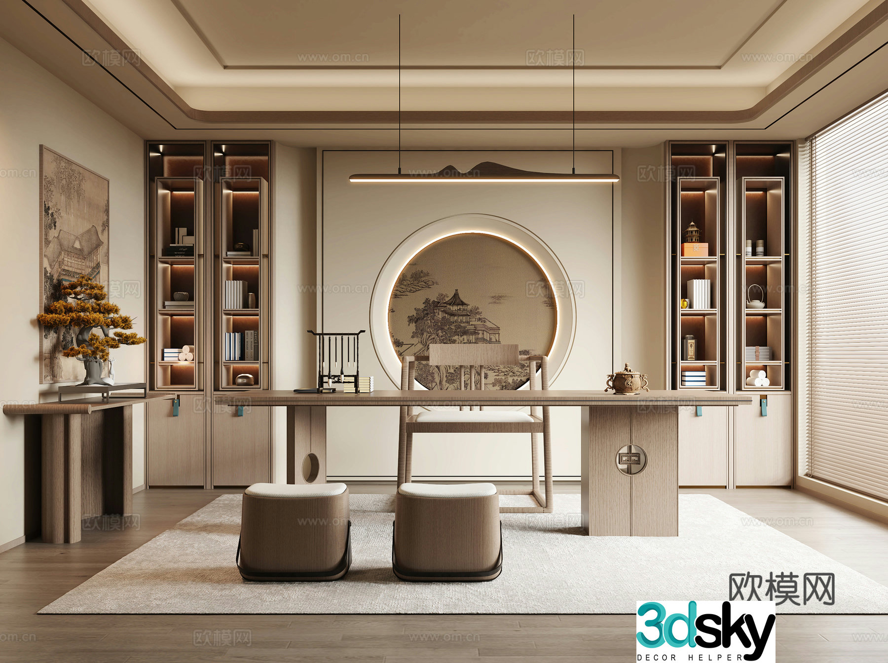 New Chinese style study room 3D model