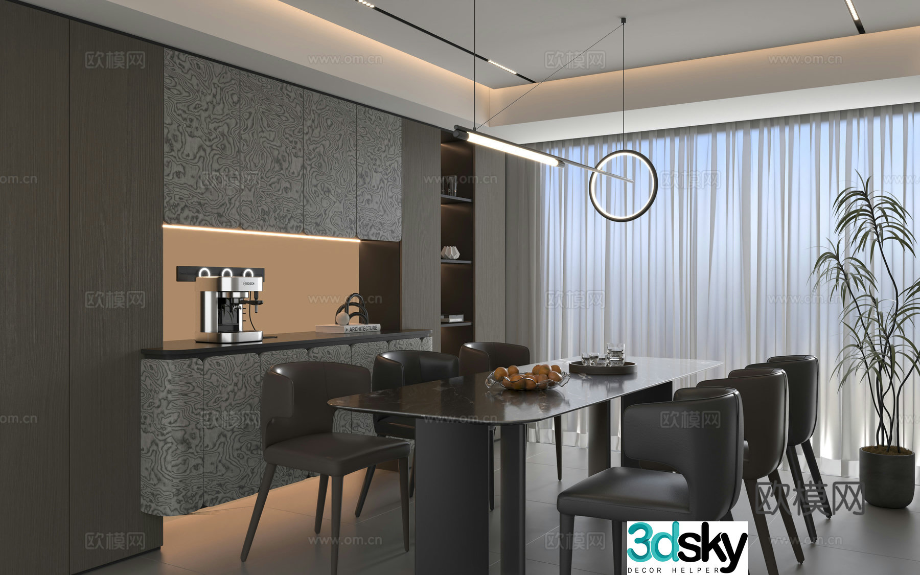 Modern Italian restaurant Italian light luxury restaurant Italian dining table and chairs 3D model