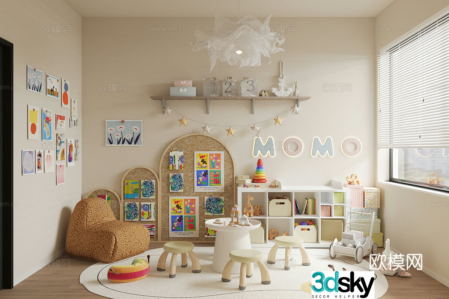 Modern children’s entertainment room Toy room Children’s room Toy storage cabinet Toy doll combination 3D model