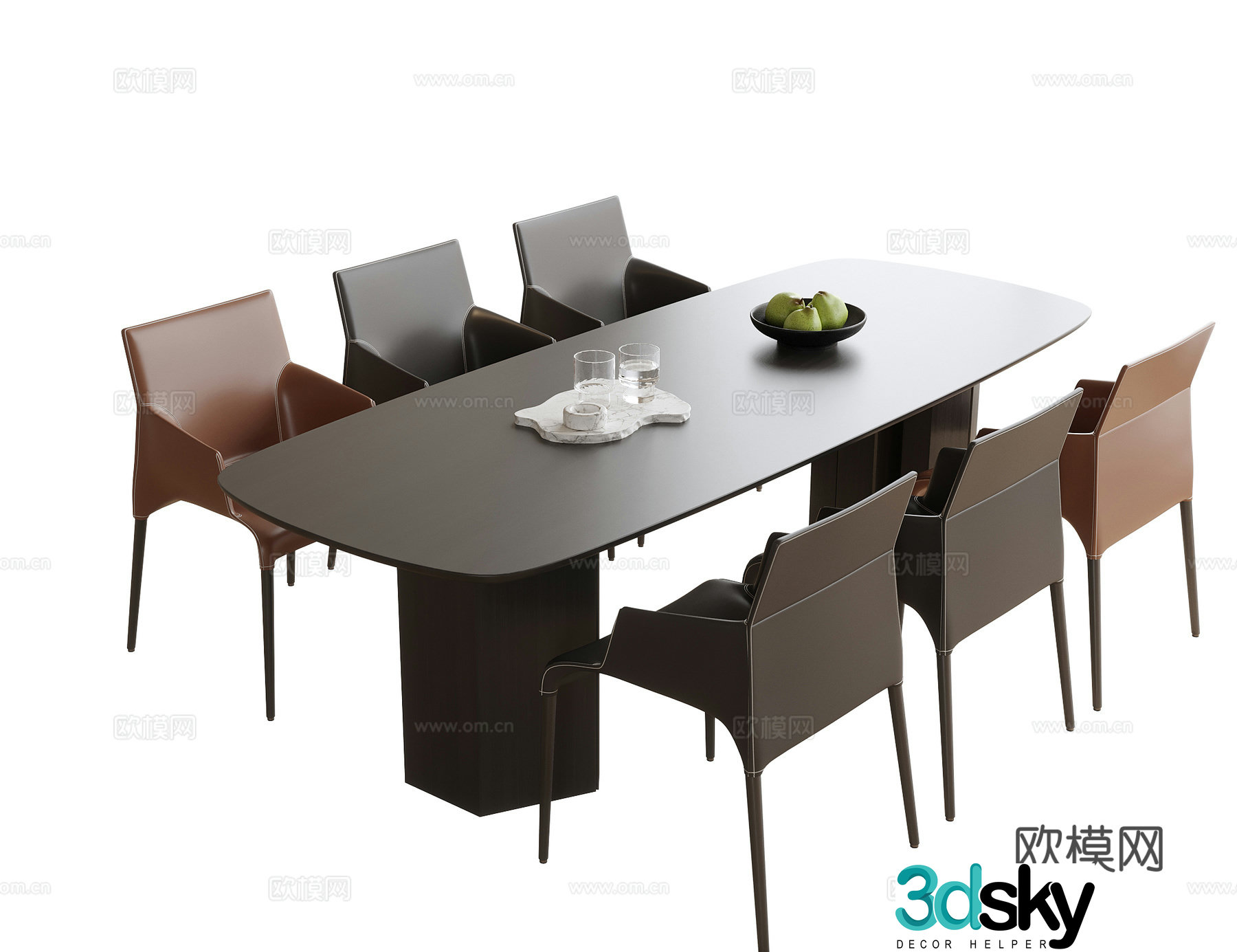 Modern dining table and chair dining chair 3d model