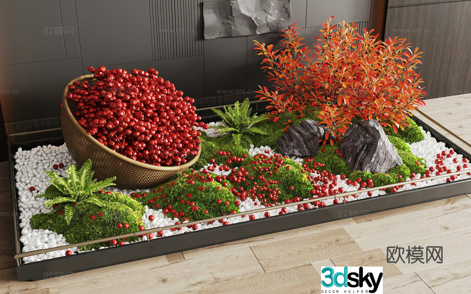 Modern interior landscape landscaping moss landscape landscape sketch rattan weaving device plant device 3D model