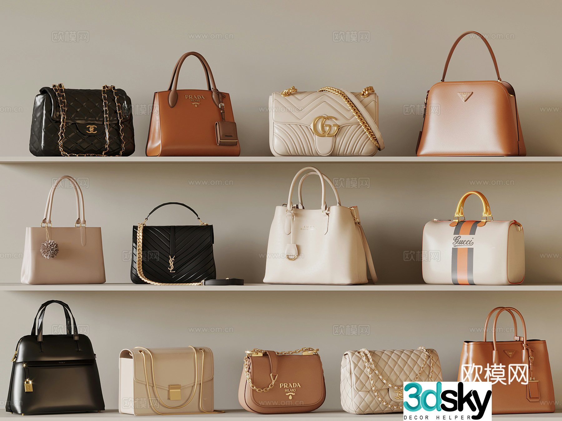 Modern handbag bag shoulder bag leather bag 3d model
