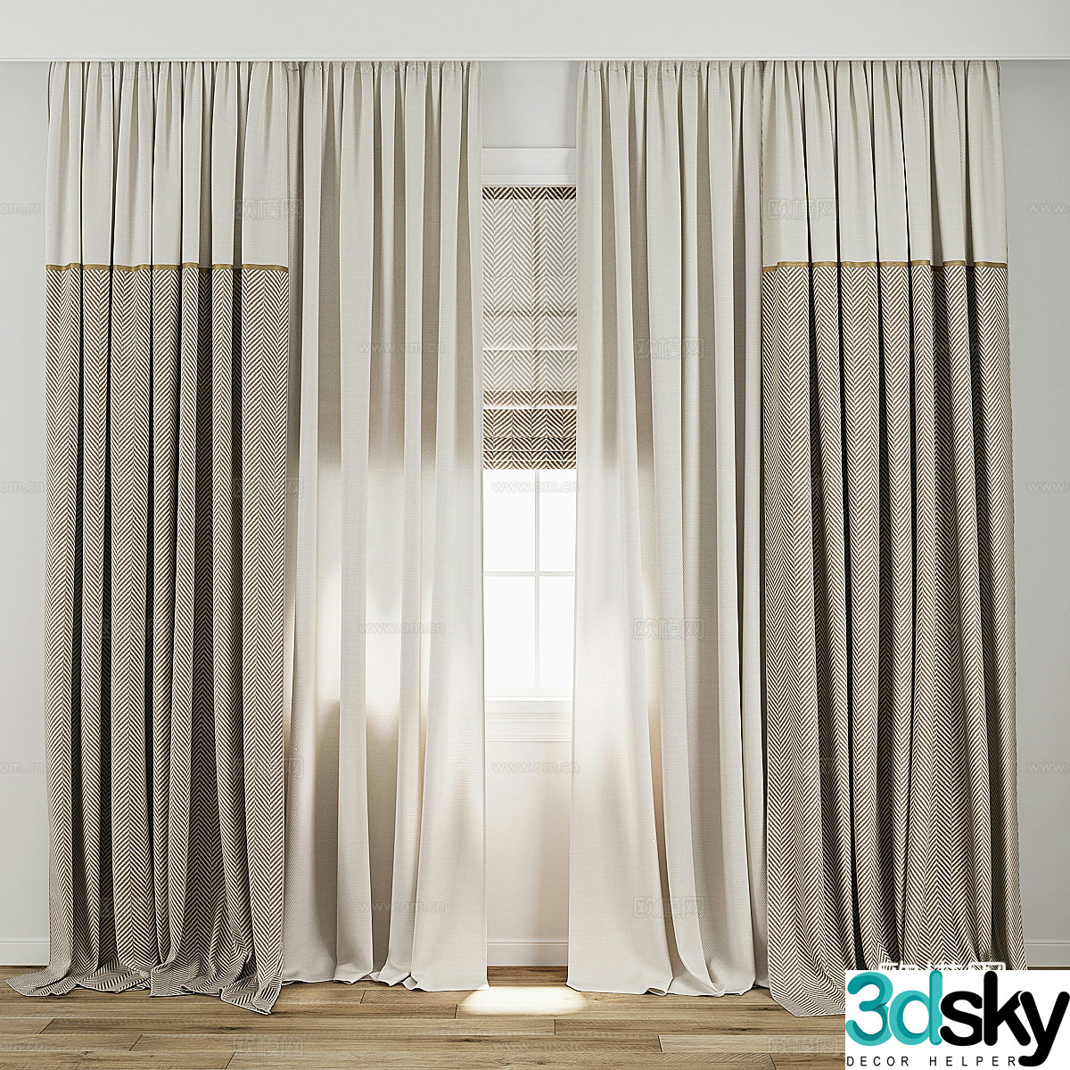 New Chinese style light luxury fabric curtain 3D model