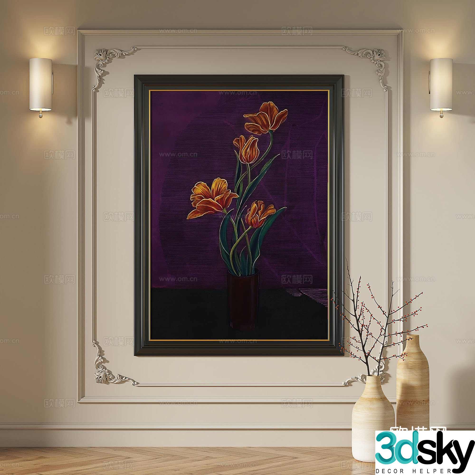 French modern simple abstract retro medieval light luxury decorative painting 3d model