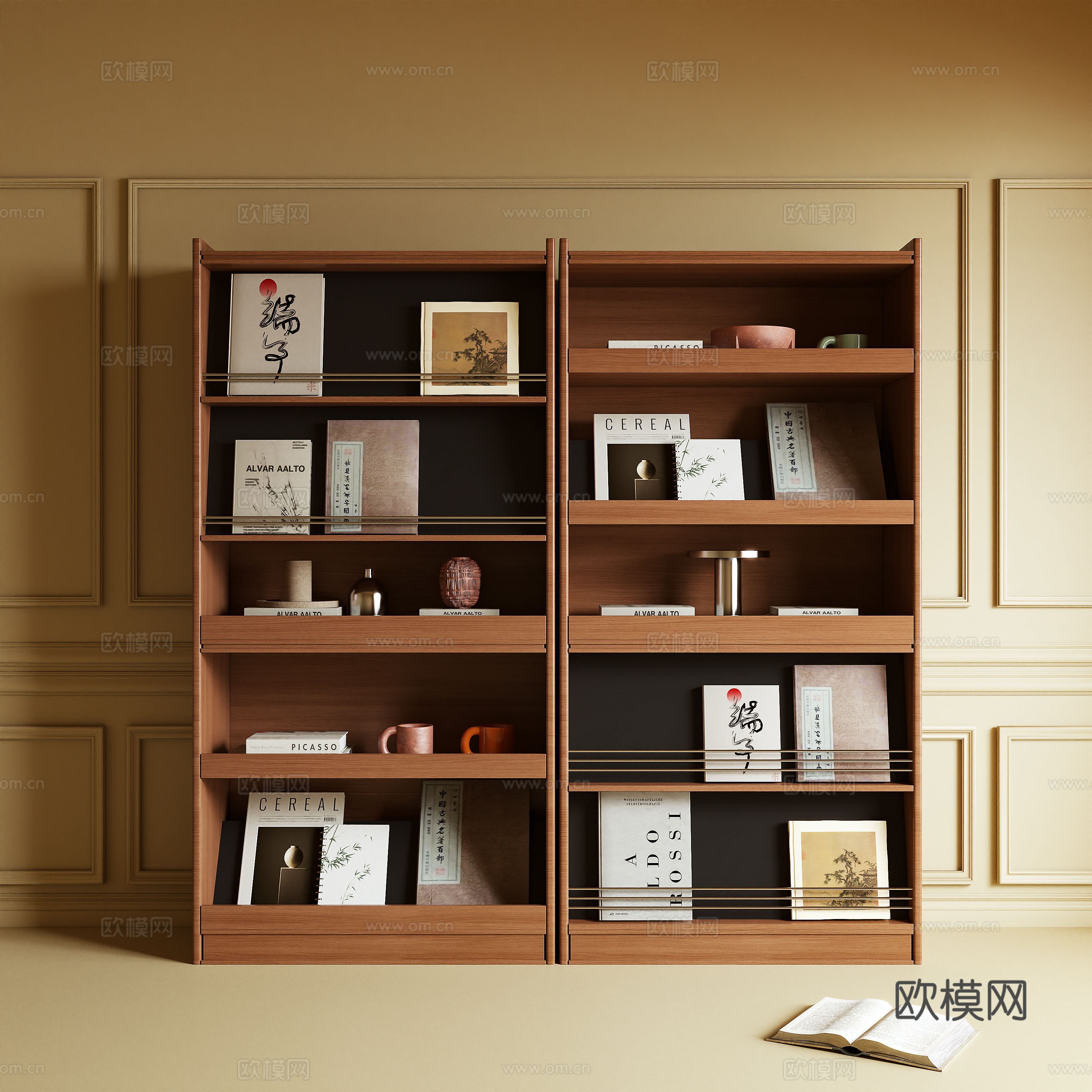 Middle-aged bookcase locker side cabinet 3D model