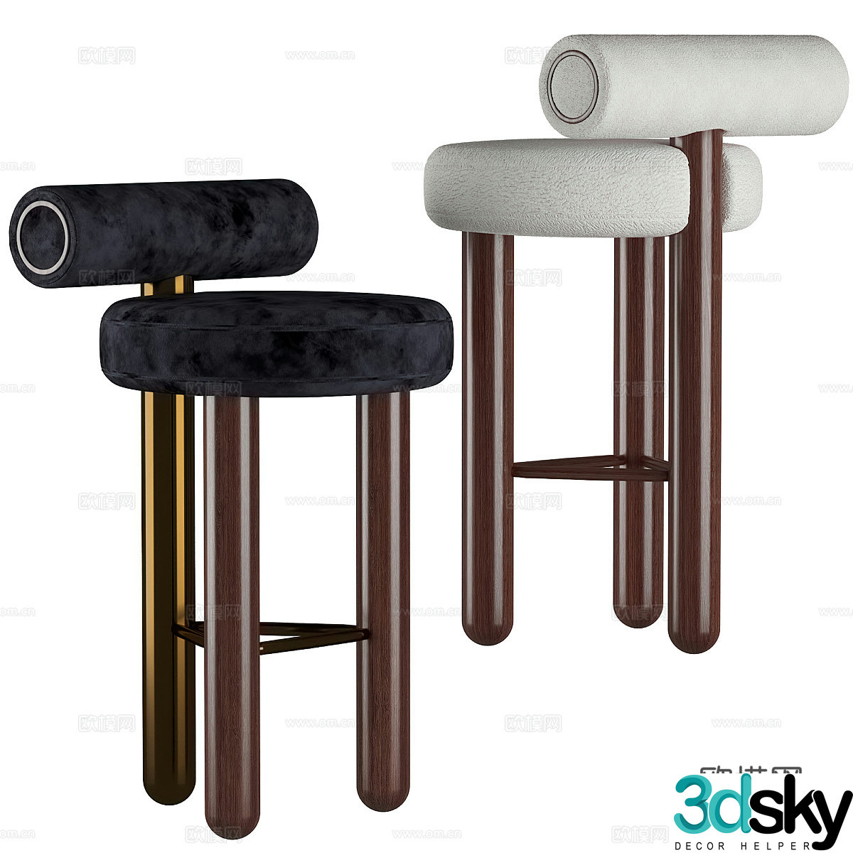 Modern Italian light luxury bar chair 3D model
