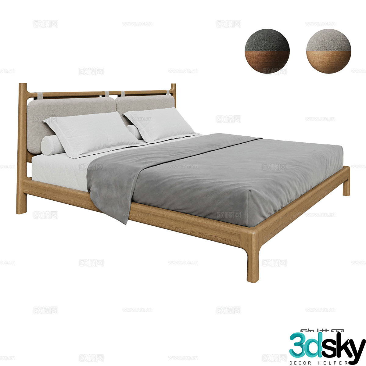 Nordic simple double bed double bed pillow 3D model