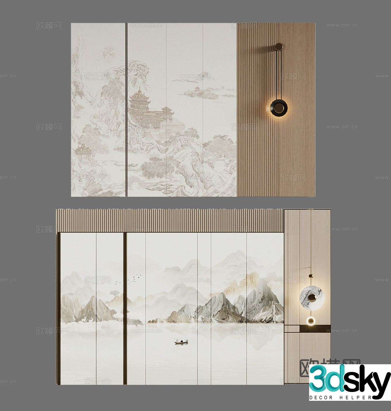 Background wall New Chinese style background wall Bedside background wall 3d model