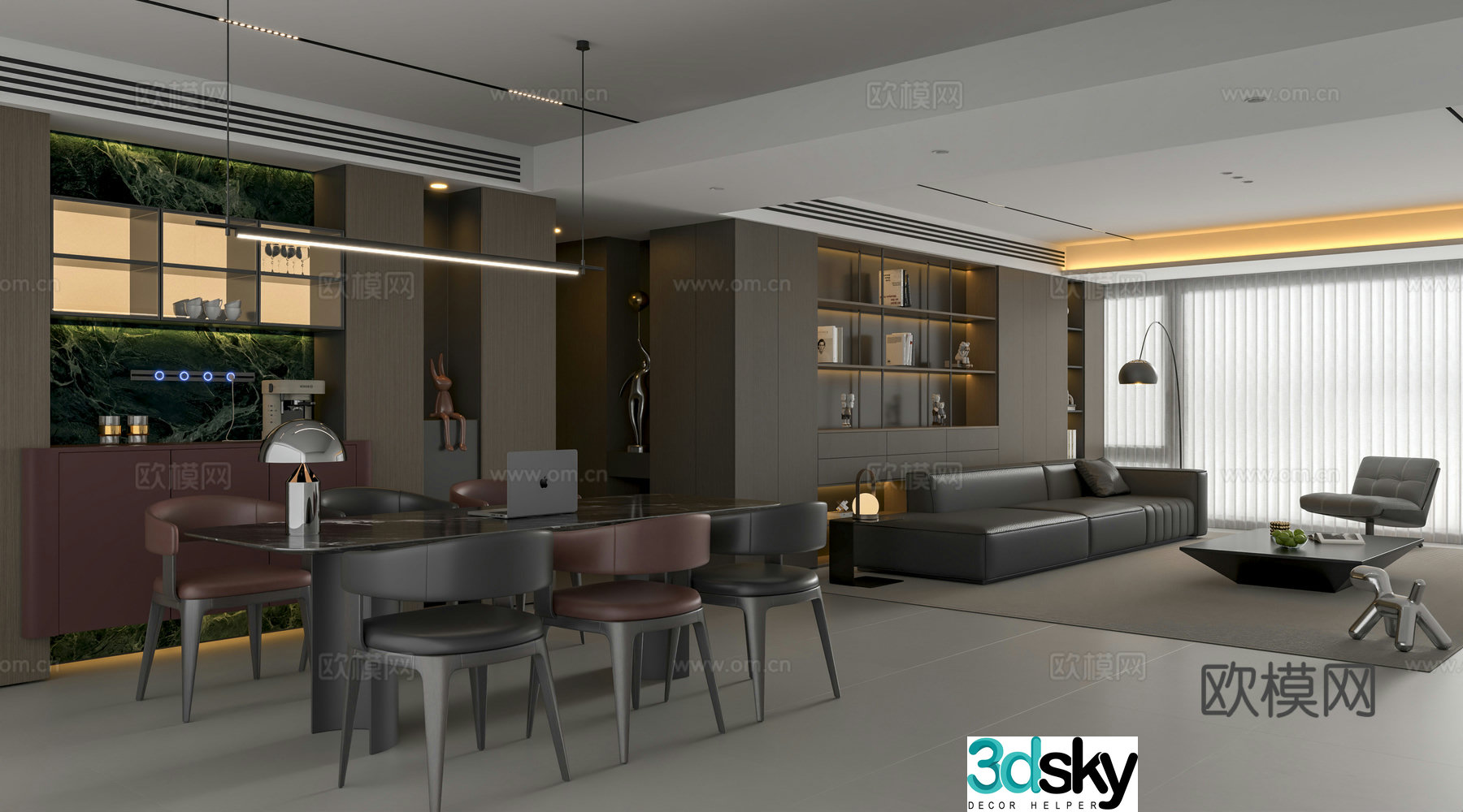 Modern Italian restaurant Italian light luxury restaurant Italian sideboard 3D model