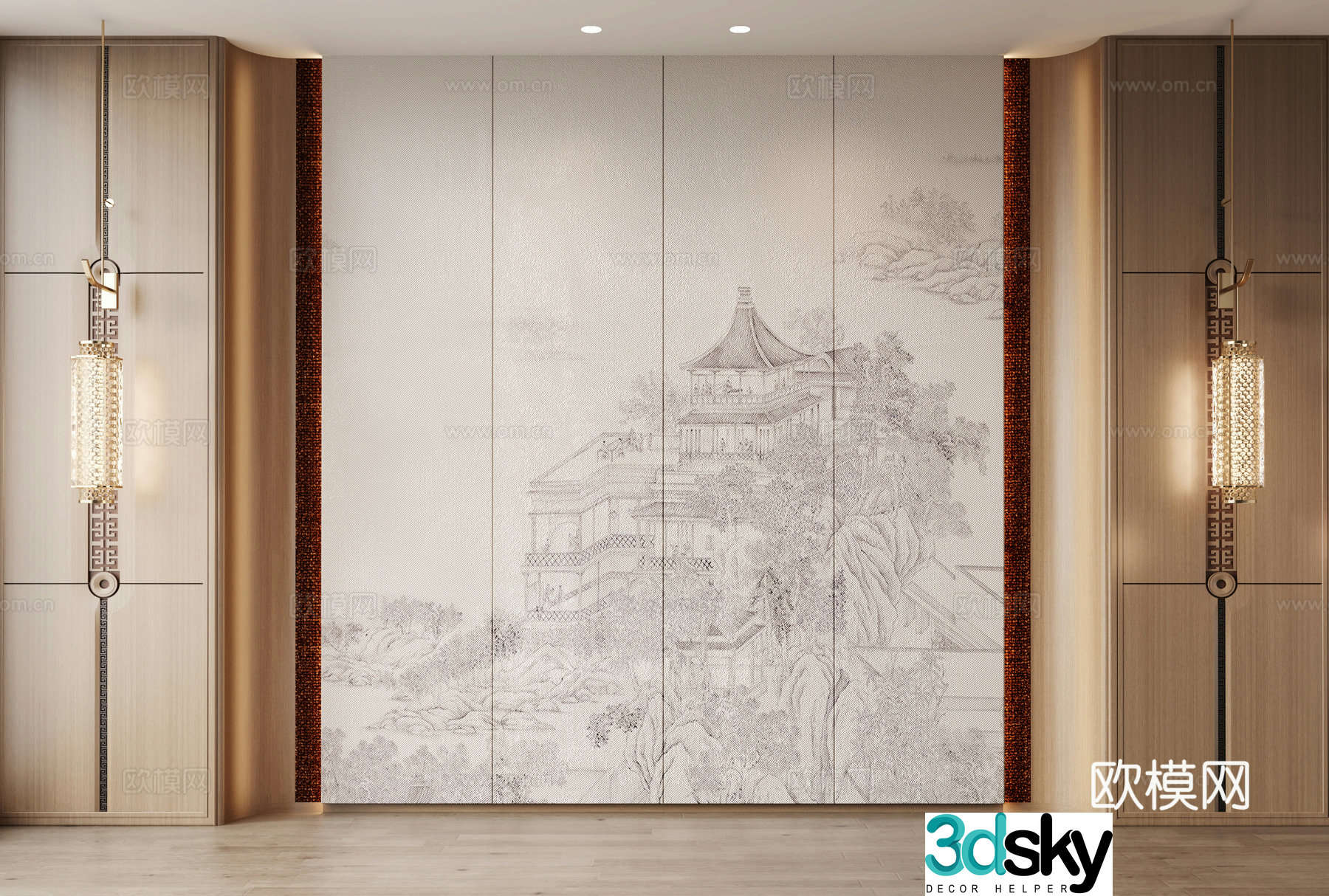 New Chinese style background wall 3d model