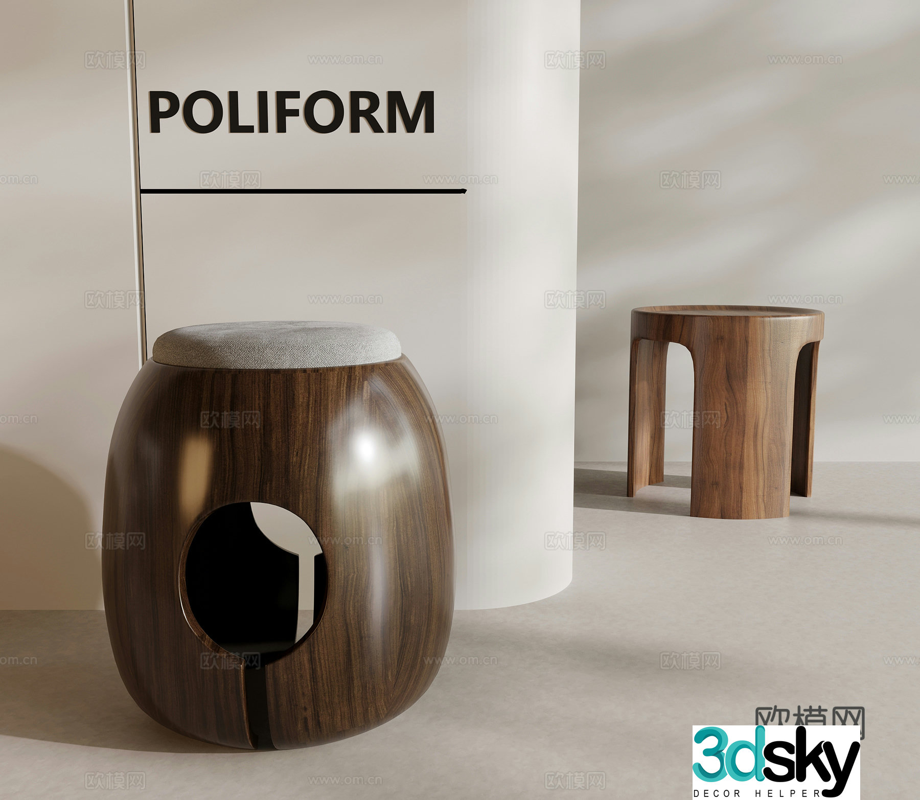 Stool New Chinese round stool Solid wood stool Wooden pier 3D model