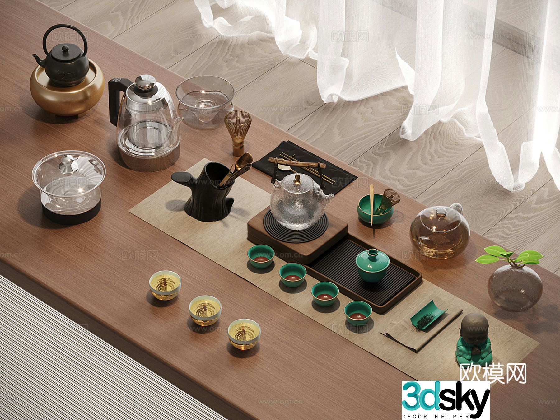 Chinese tea cup teapot tray tea set 3d model