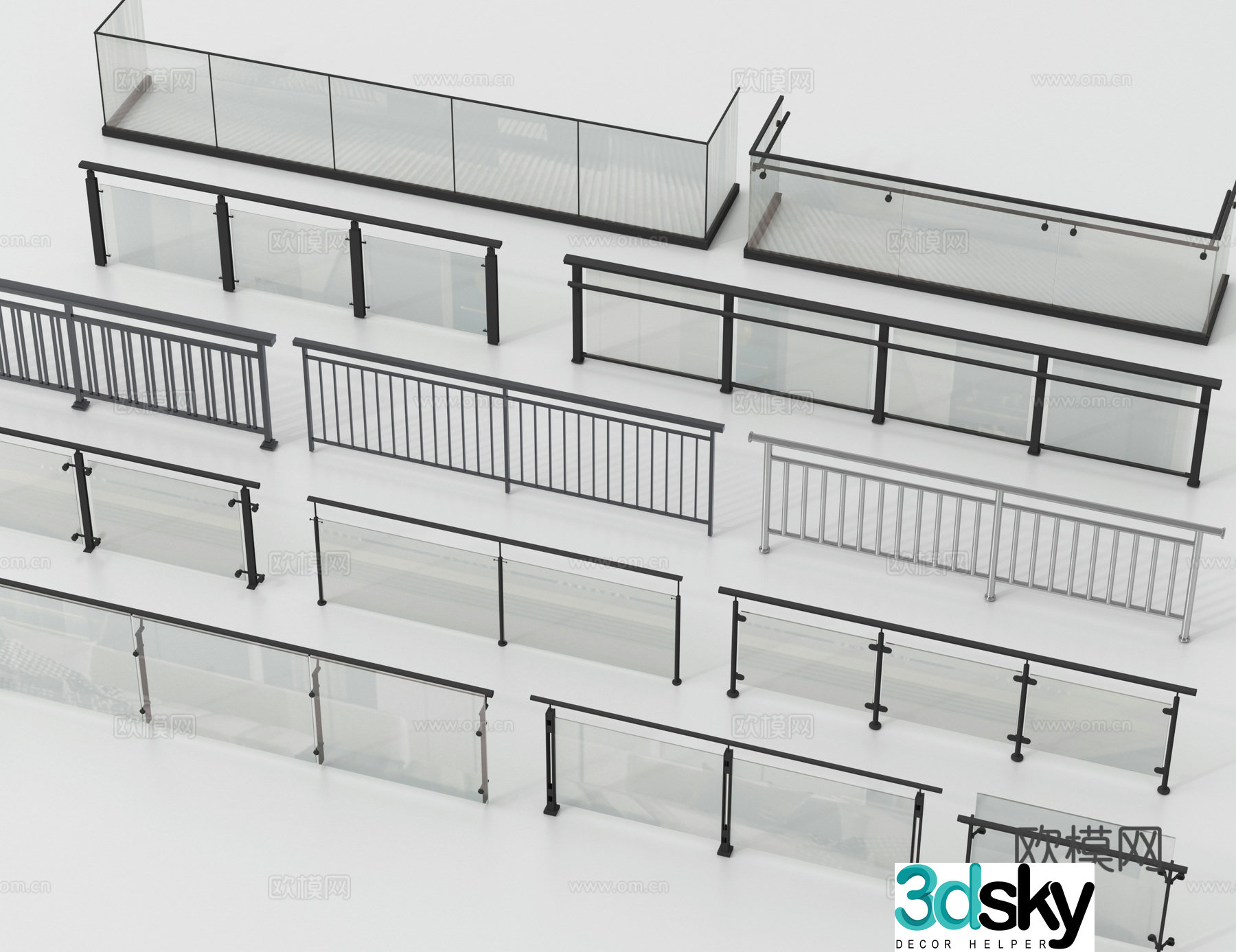Glass railing fence guardrail fence 3d model